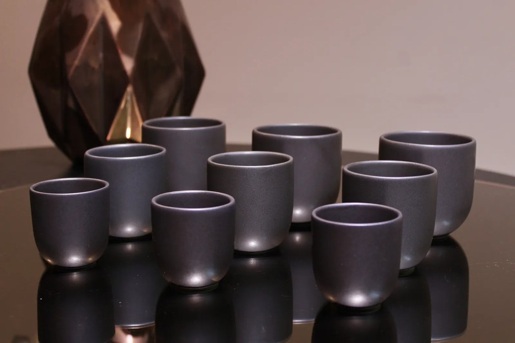Set 2 Pahare Mari Ceramica Novum Vulcano 250ml, Negru Carbon Mat (Cappuccino, Flat White, Latte)