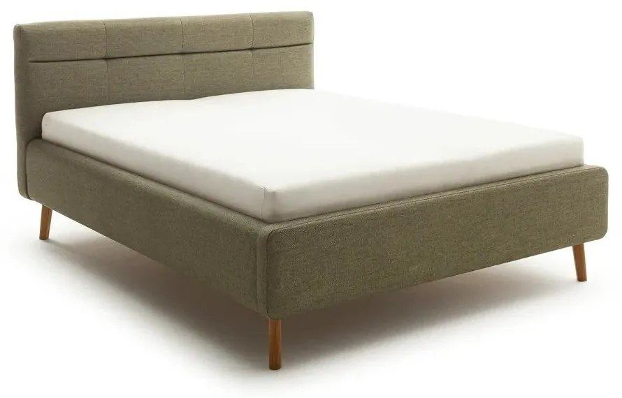 Pat matrimonial verde tapițat cu spațiu de depozitare cu somieră 140x200 cm Lotte – Meise Möbel