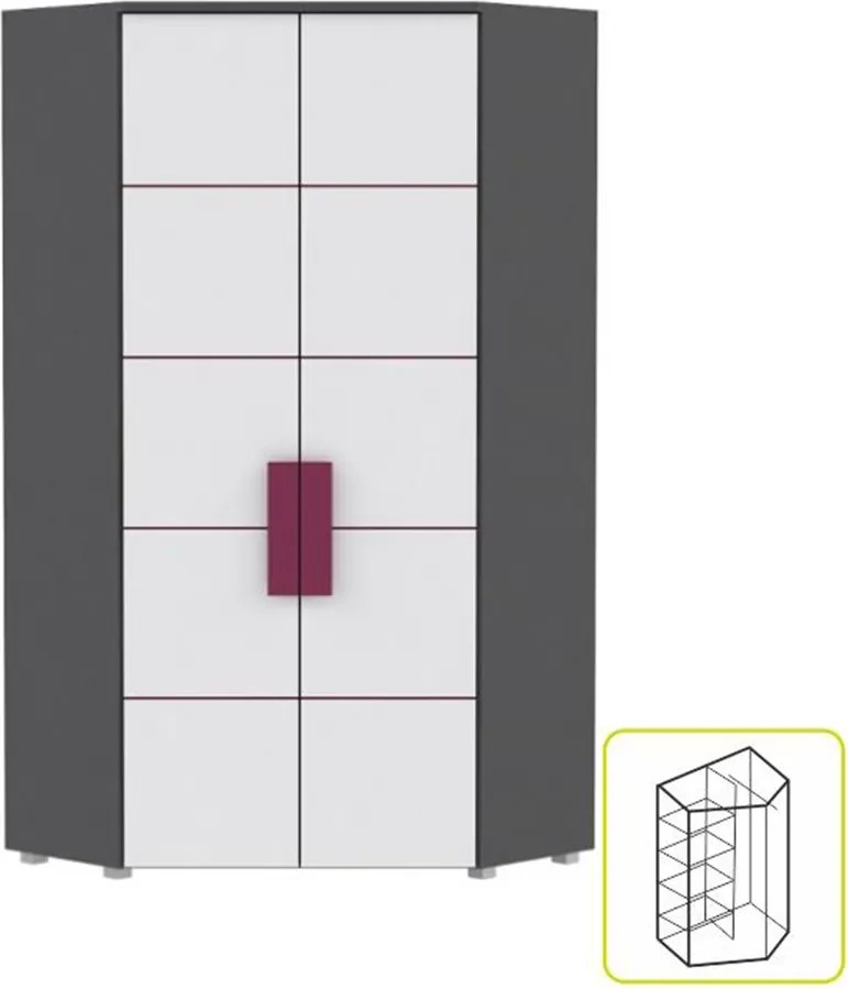 Dulap de colţ combinat, gri/alb/mov, LOBETE 89