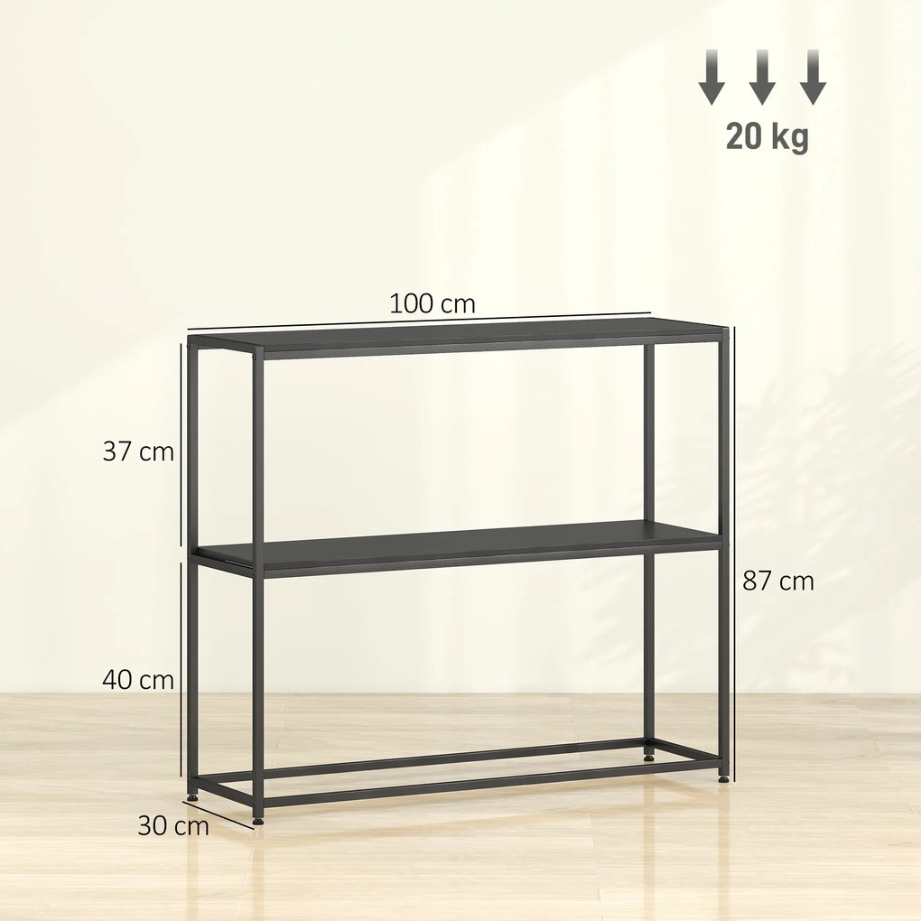 HOMCOM Consolă din oțel 2 etajere Design modern pentru living intrare coridor 100 x 30 x 87 cm Negru | Aosom Romania