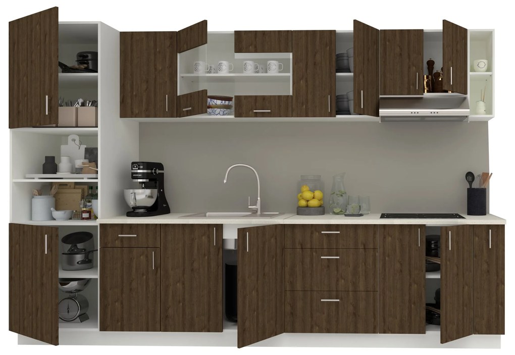 Set Bucatarie Karo V29, Stejar Bronz/Alb, Blat Thermo 28 mm, L 320 cm