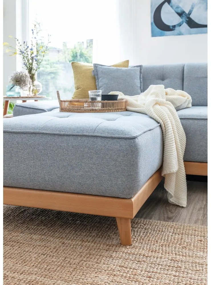 Canapea extensibilă în formă de "U" cu șezlong pe partea dreaptă Miuform Dazzling Daisy, albastru deschis