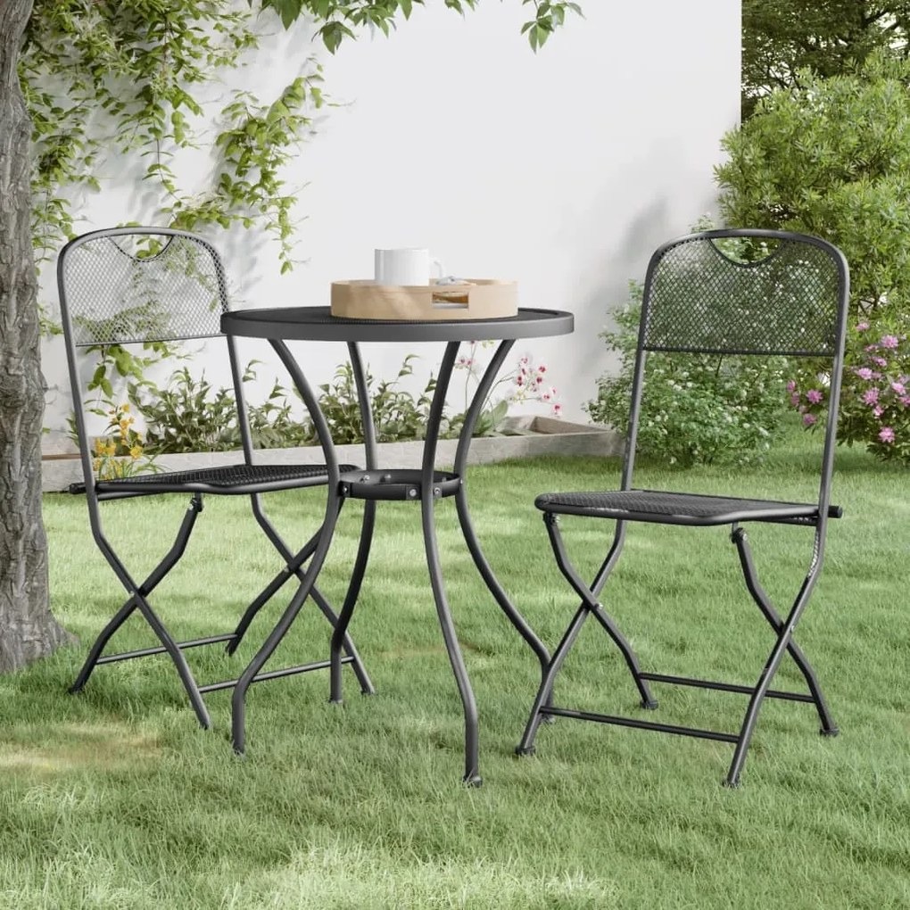 3084707 vidaXL Set mobilier grădină 3 piese antracit plasă metalică expandată