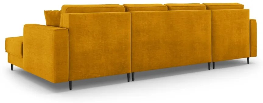 Coltar extensibil Fano 6 locuri  mustariu picioare negre – L323 x l174 x h89 cm