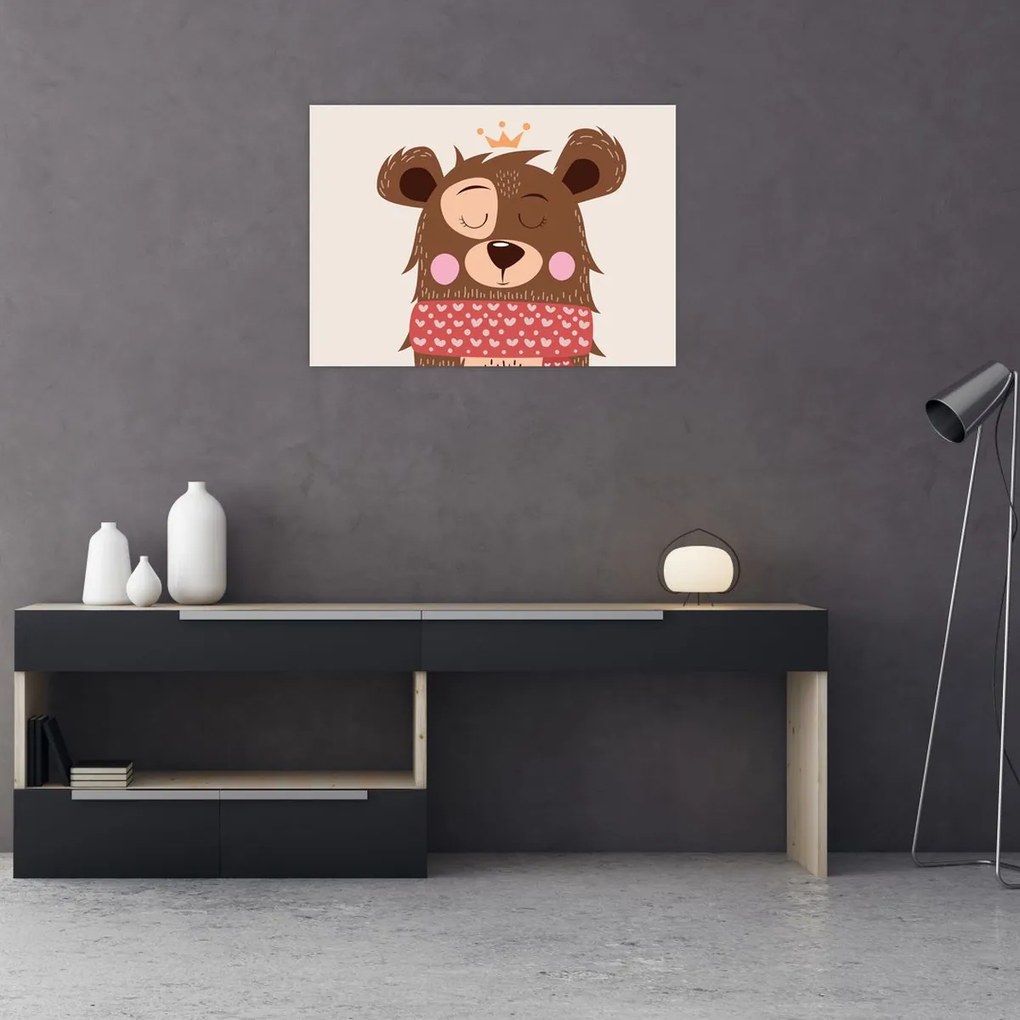 Tablou pe sticlă - Teddy ursuleț cu eșarfă roșie (70x50 cm)