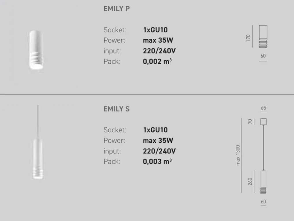 Pendul cu spot suspendat EMILY P alb sau negru