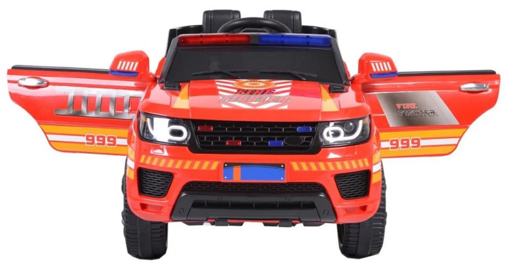 Masinuta Electrica de pompieri cu acumulator pentru copii NOVOKIDS™ Fire Squad SUV , Cu girofar fata/spate, Melodii si USB , 3-6 ani , Usi cu