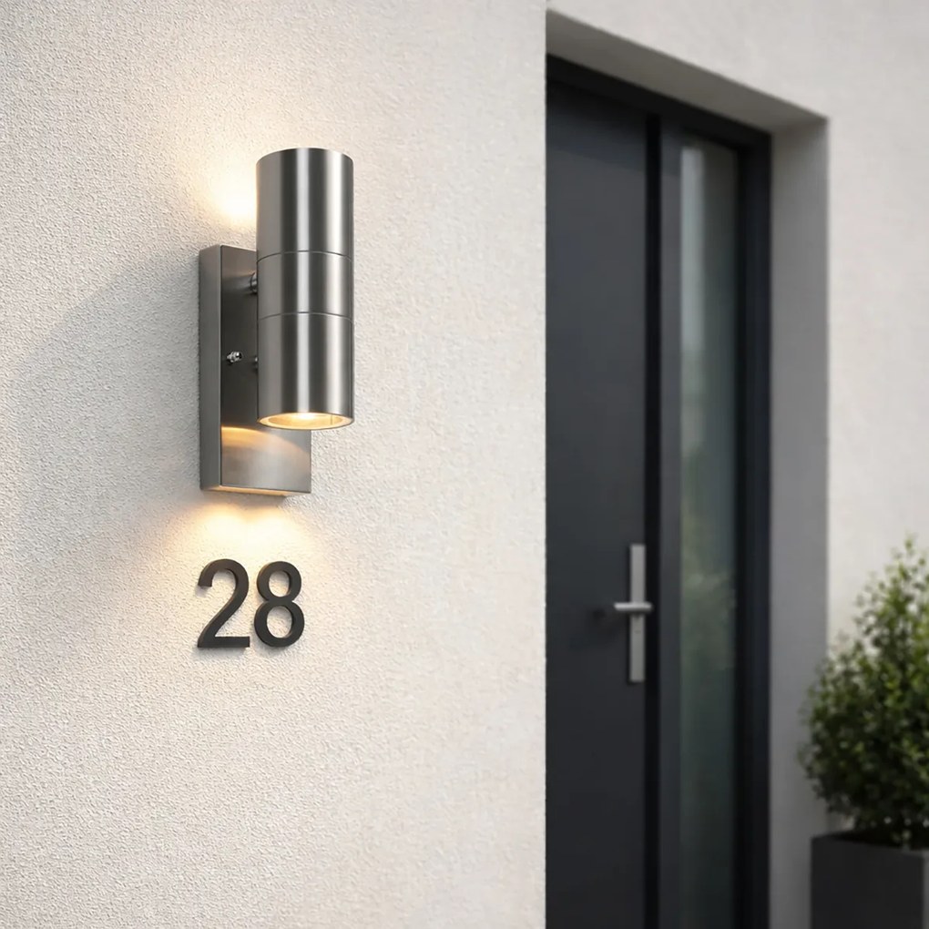 Lampă de perete exterioară din oțel cu 2 lumini IP44 cu senzor crepuscular - Duo