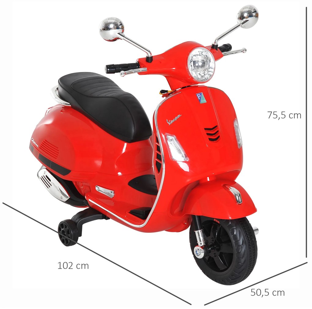 HOMCOM Motocicletă Electrică pentru Copii, 6V cu Muzică, Lumini și Sunete, 102x50,5x75,5 cm, Roșu | Aosom Romania