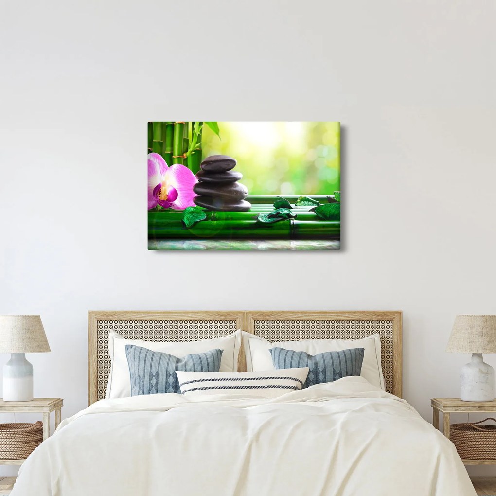 Tablou cu pietre pentru masaj și orhidee (90x60 cm)