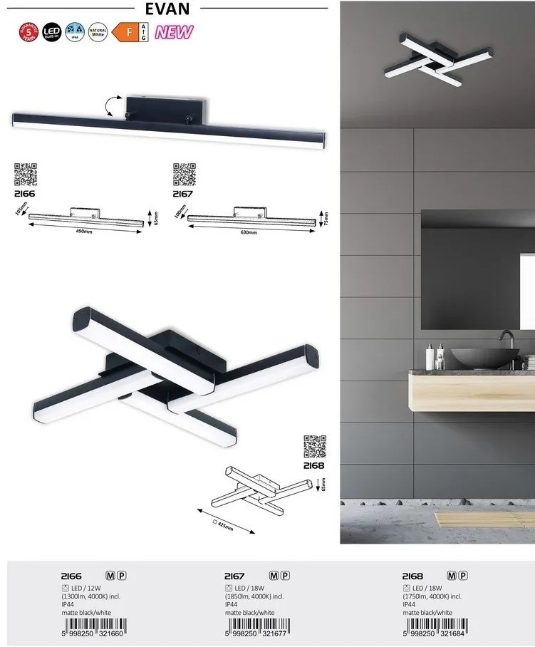 Aplica LED pentru baie design modern Evan IP44