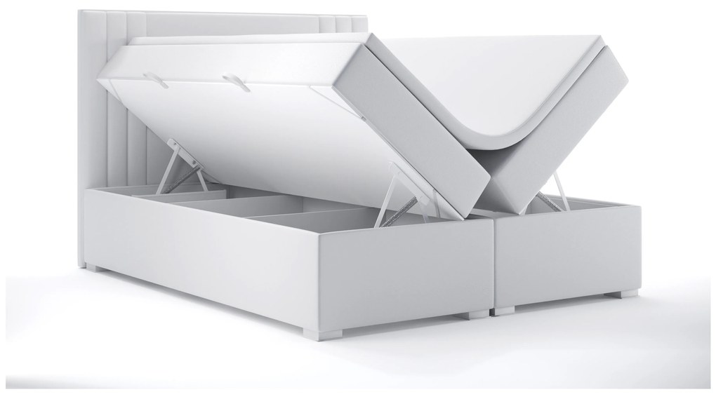 Pat matrimonial Boxspring 180 cm Morcano (alb piele ecologică) (cu sp. depozitare). 1044270