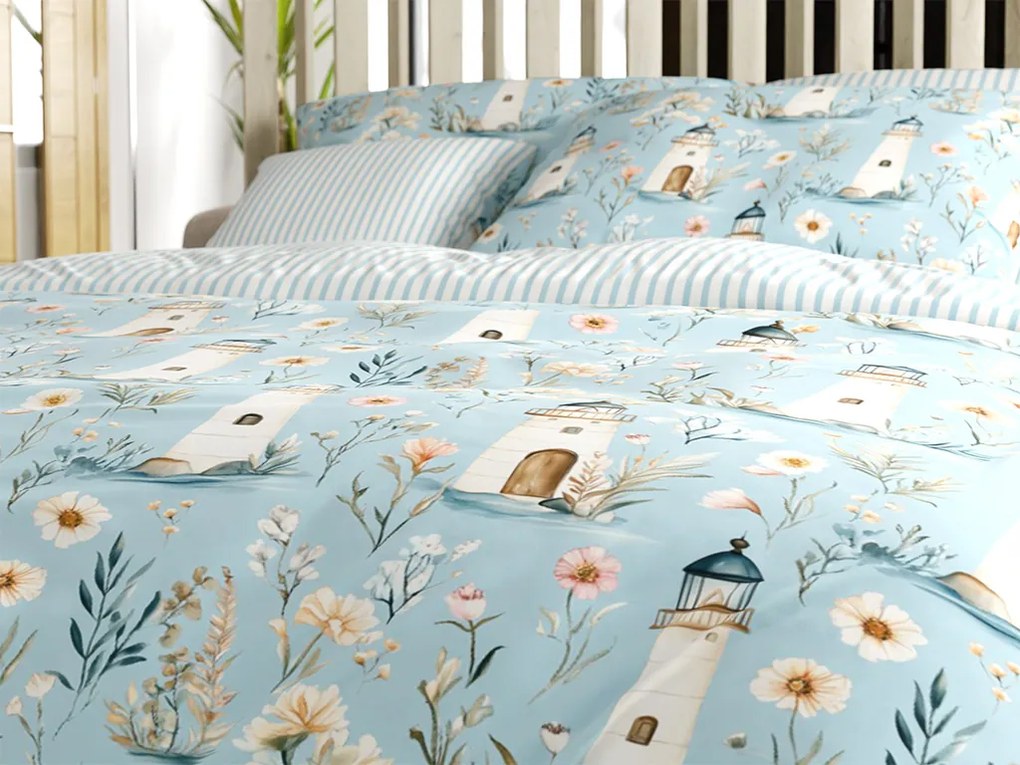Lenjerie de pat din bumbac LIGHTHOUSE POLY albastru Dimensiune lenjerie de pat: 2 buc 70 x 90 cm | 200 x 220 cm