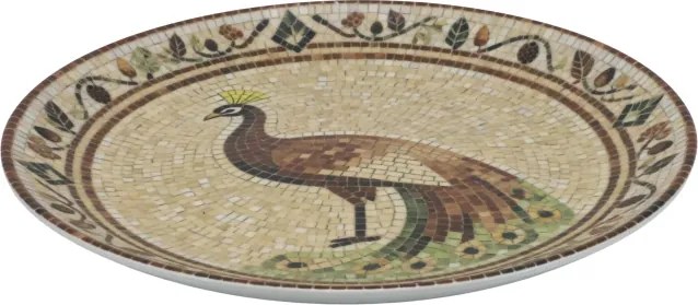 Tavă pentru servire din ceramică cu model mozaic și motiv păun, H2,8/D26,5 cm, bej & mocca, „Chartres”