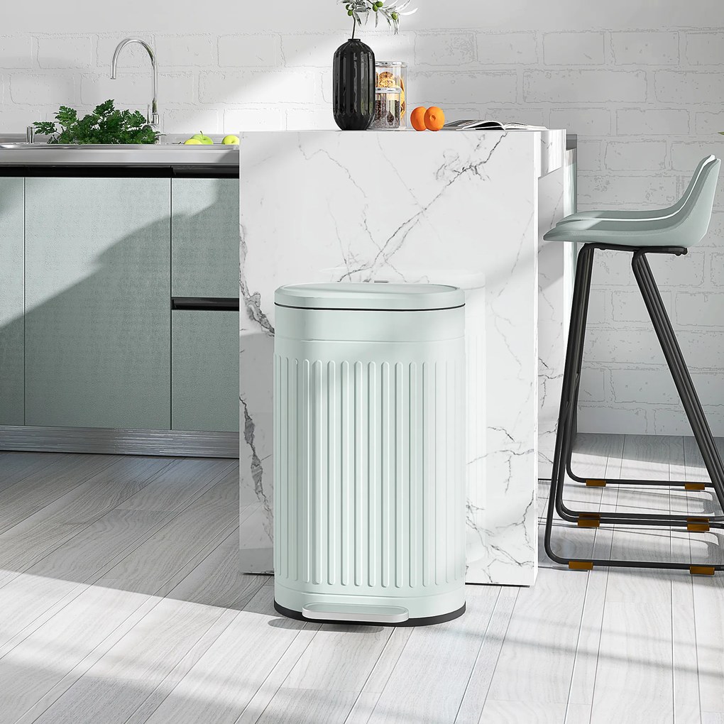 HOMCOM Coș de gunoi 30L cu pedală, capac, găleată interioară detașabilă, funcție Soft-Close, 36,5 x 31,2 x 60,8 cm, Verde | Aosom Romania