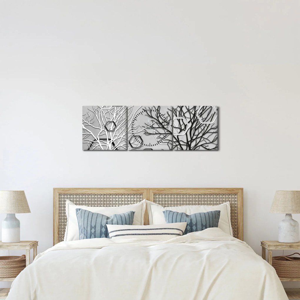 Tablou abstract cu pomi (cu ceas) (90x30 cm)