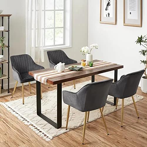 Set 2 scaune dining / bucatarie, 62.5 x 60 x 85 cm, metal / catifea, gri / auriu, Songmics