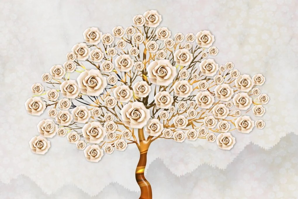 Tapet Premium Canvas - Abstract copac auriu cu flori