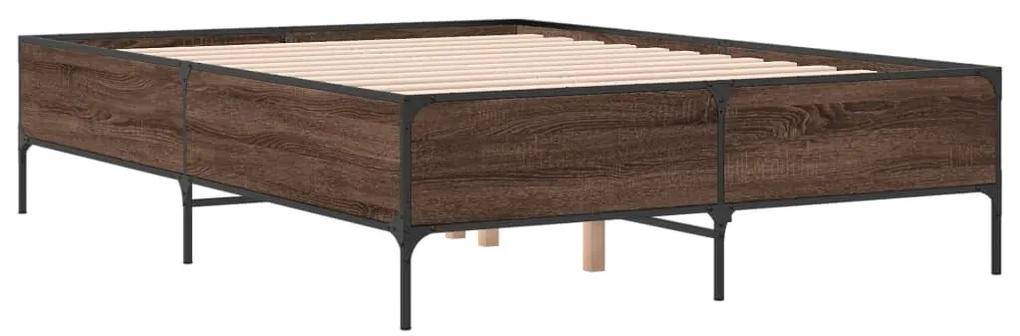 3279811 vidaXL Cadru de pat, stejar maro, 140x190 cm, lemn prelucrat și metal