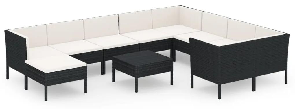 3094504 vidaXL Set mobilier de grădină cu perne, 11 piese, negru, poliratan