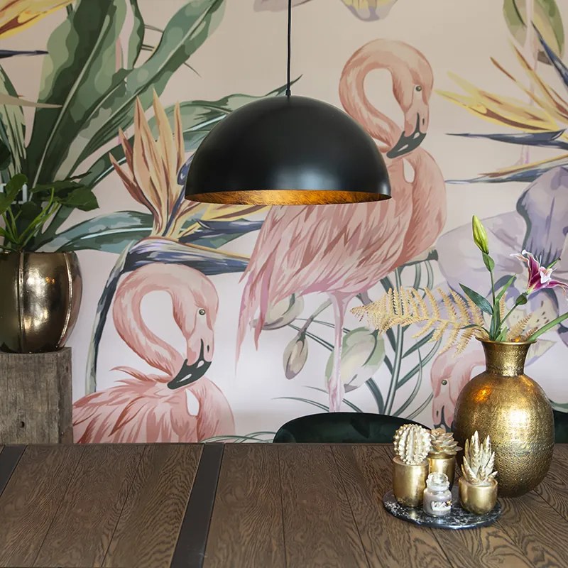 Lampă suspendată industrială neagră cu auriu 50 cm - Magna Eco