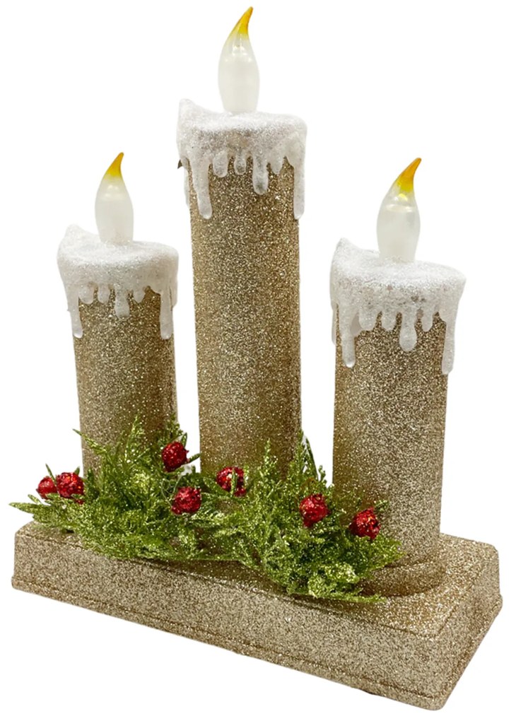 Decor Lumanari Craciun cu lumina LED BRIGHT, Auriu, 24cm