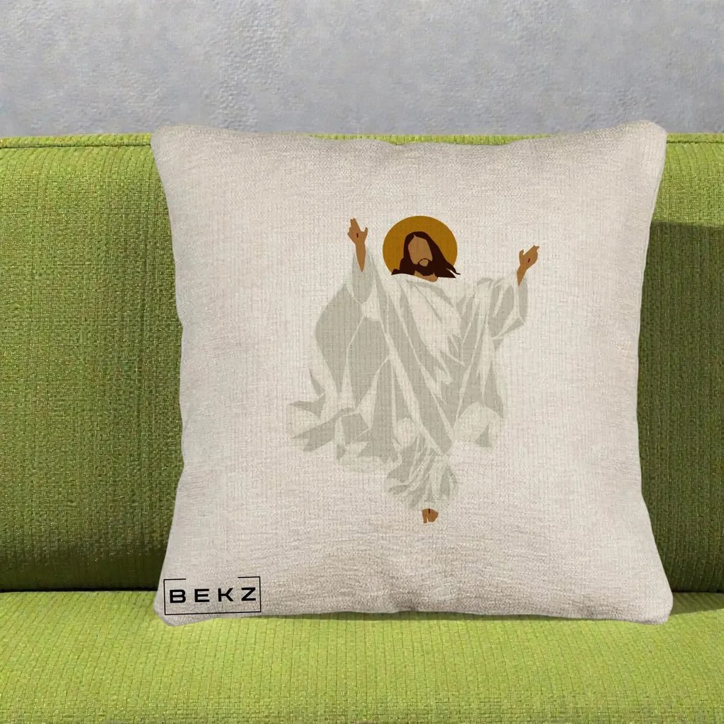 Perna decorativa Iisus Hristos Invierea Silueta Minimalista, 40x40 cm cu Umplutura, Bej Canapea, BEKZ