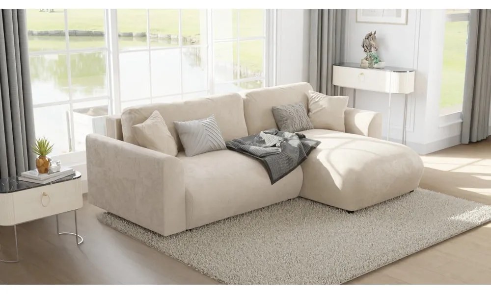 Colțar bej cu tapițerie din catifea (cu colț variabil) Lorine – Ropez