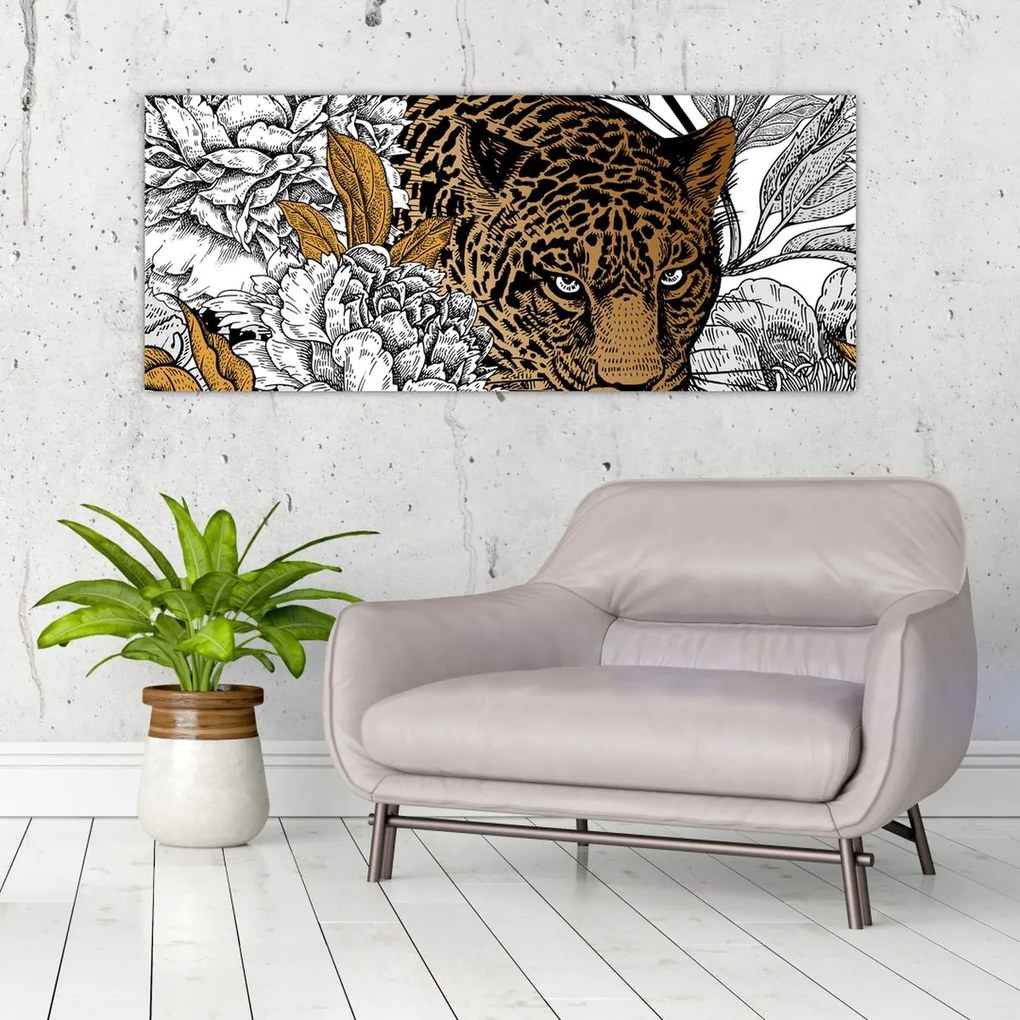 Tablou - Leopard între flori (120x50 cm)
