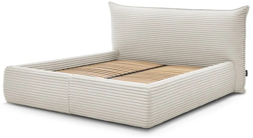 Pat matrimonial bej tapițat cu spațiu de depozitare cu somieră 180x200 cm Jade – Bobochic Paris