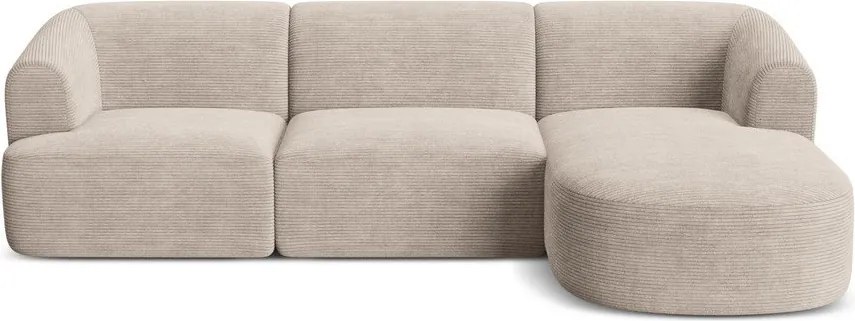 Colțar maro deschis cu tapițerie din catifea reiată (cu colț pe partea dreaptă/cu șezlong) Campi – Cosmopolitan Design