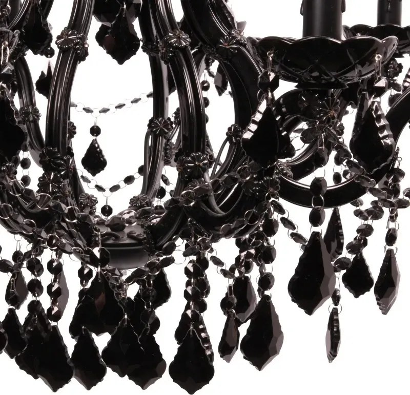 Candelabru din metal și sticlă, negru, cu 8 brațe tip lumânare și cristale negre, stil baroc, 78 x 73 cm, „Maria Theresa”
