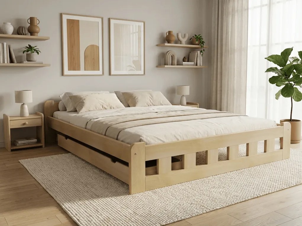 Pat inalt Naomi 160x200 cm, pin Saltele: Cu saltele Sommera 18 cm, Somiera pat: Cu lamele drepte