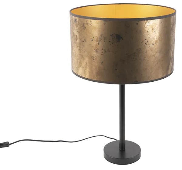 Lampă de masă Art Deco neagră cu umbră de bronz veche 35 cm - Simplo