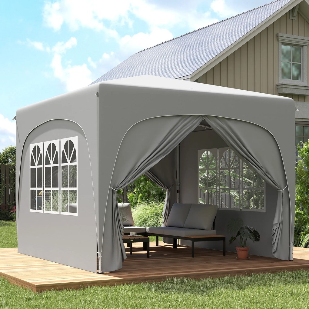 Outsunny Pavilion Pliabil cu Ferestre Laterale și Geantă de Transport, 300x300x273 cm, Gri Deschis | Aosom Romania