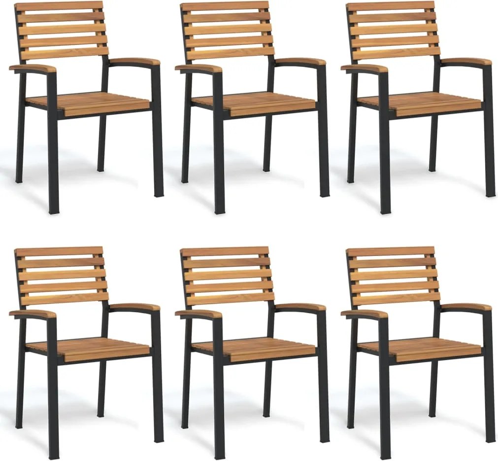 vidaXL Scaune grădină stivuibile, 6 buc., lemn masiv acacia și metal