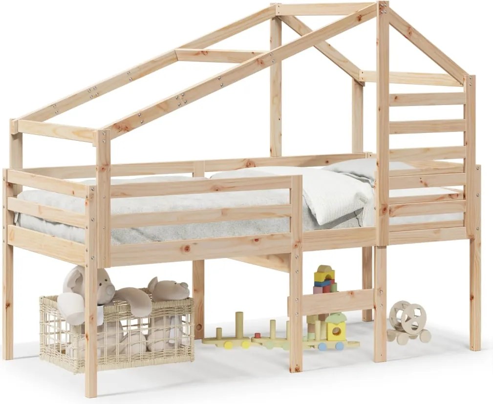 vidaXL Pat înalt cu acoperiș, 80x200 cm, lemn masiv de pin