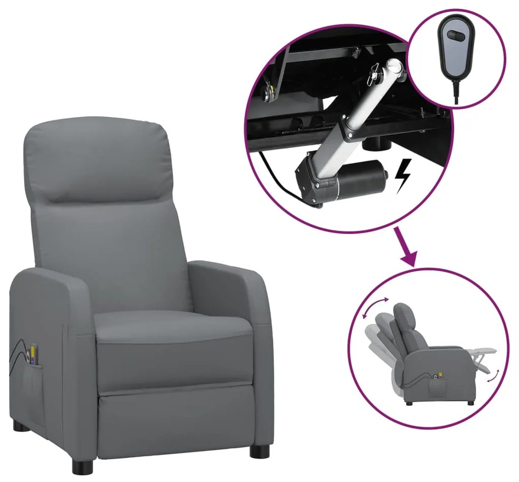 3073744 vidaXL Fotoliu de masaj electric, antracit, piele ecologică