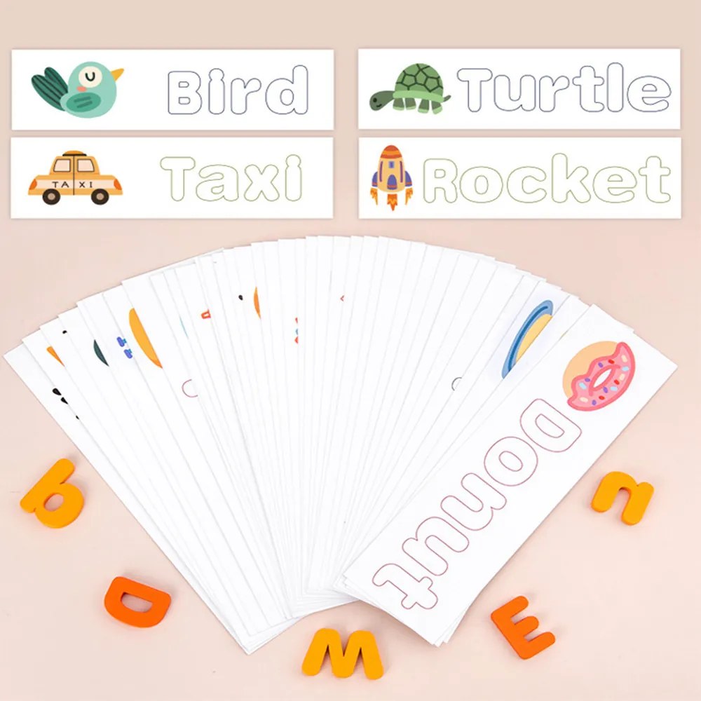 Puzzle de cuvinte, joc din lemn pentru învățarea cuvintelor cu cărți în limba engleză