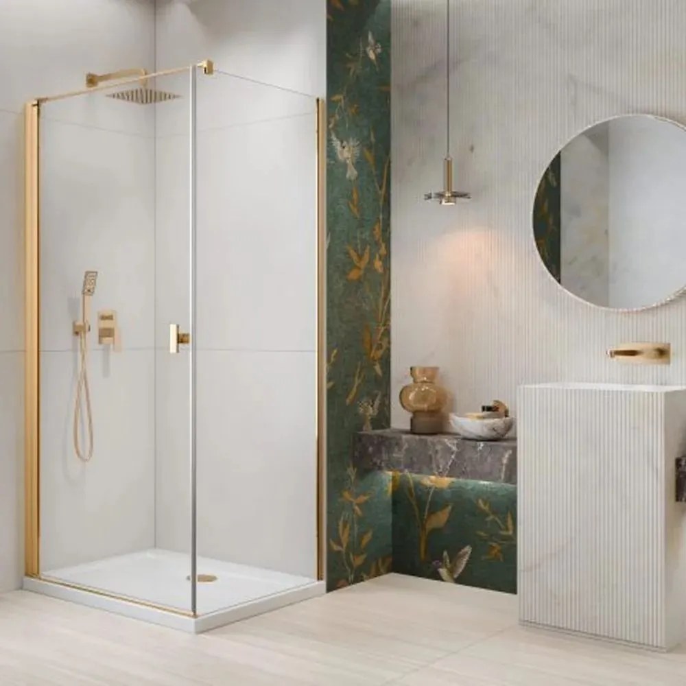 Cabina de dus dreptunghiulara cu usa batanta Radaway Nes KDJ I 80x90 cm finisaj auriu lucios-transparent stanga