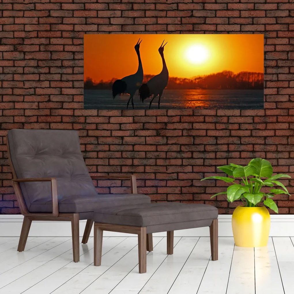 Tablou cu păsări în apus de soare (120x50 cm)