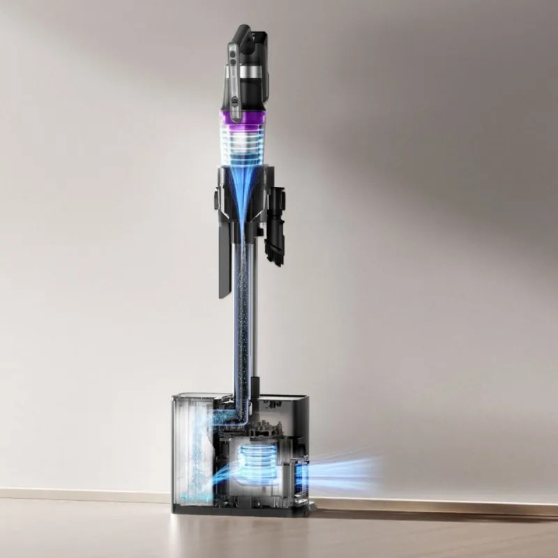 Aspirator vertical 2in1 Eureka NEC490, 350 W, Afisaj LED si lumina, Single Cyclone, 60 min, Statie de golire automata si incarcare, Negru