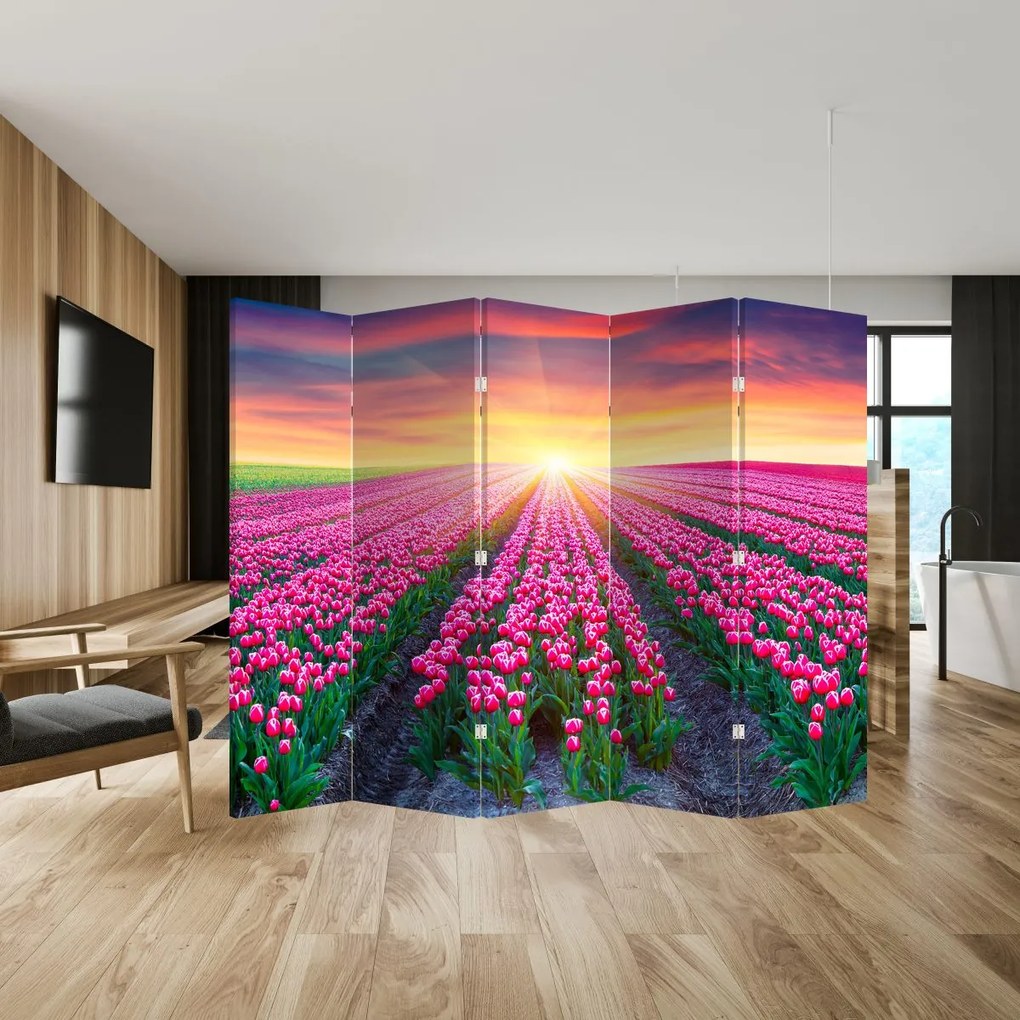 Paravan - Câmp de lalele cu soare (210x170 cm)