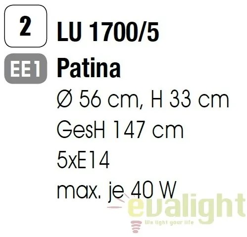 Candelabru stil clasic cu 5 brate Maja LU 1700/5 Patina OR