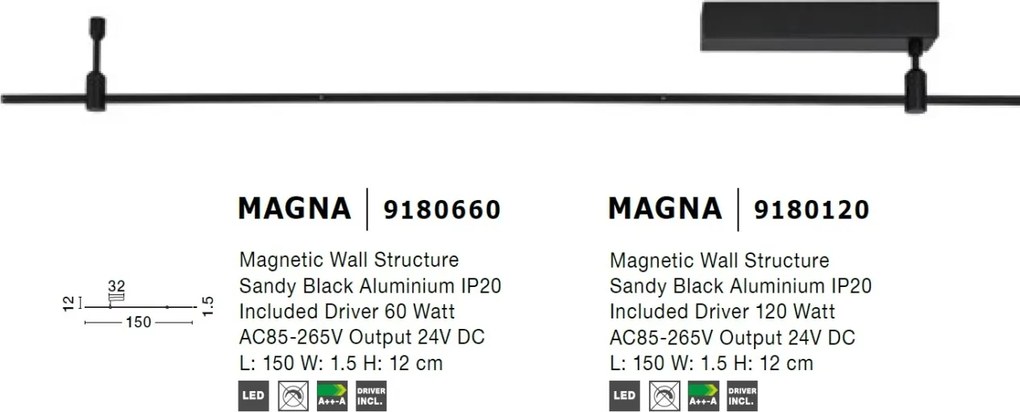 Sistem magnetic-decorativ pentru perete MAGNA 60W, L-150cm