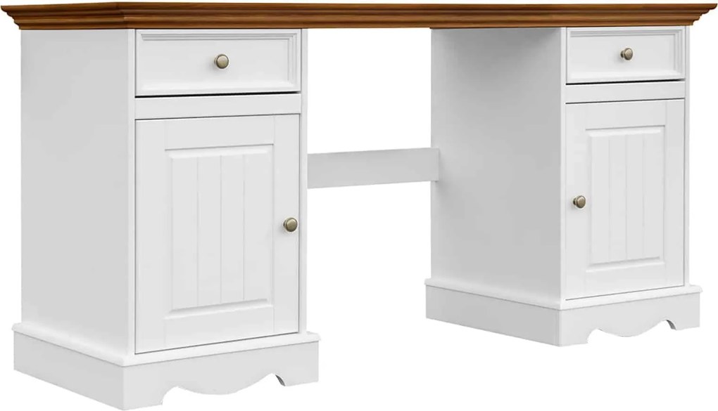 Birou lemn masiv alb-natur Linea, 155 × 54 × 77 cm