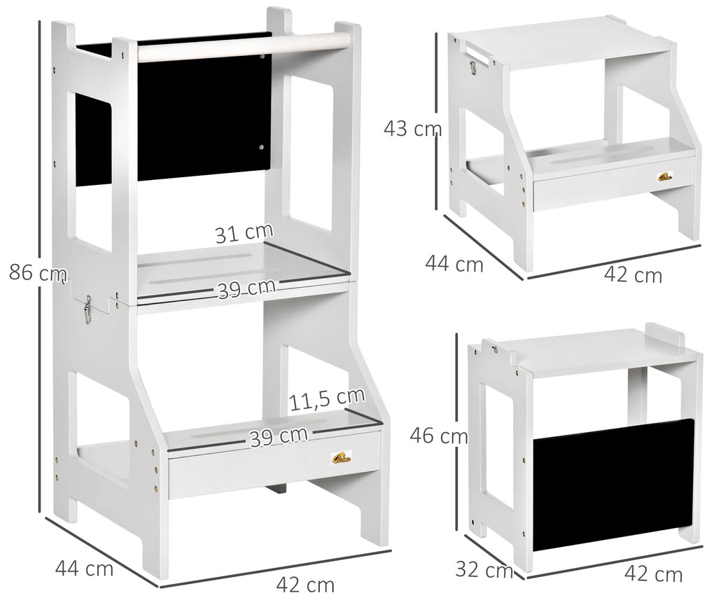 HOMCOM Turn de observație pentru copii turn de învățare 3 în 1 bară borduri înalte de siguranță și tablă neagră 42x44x86cm gri | Aosom Romania