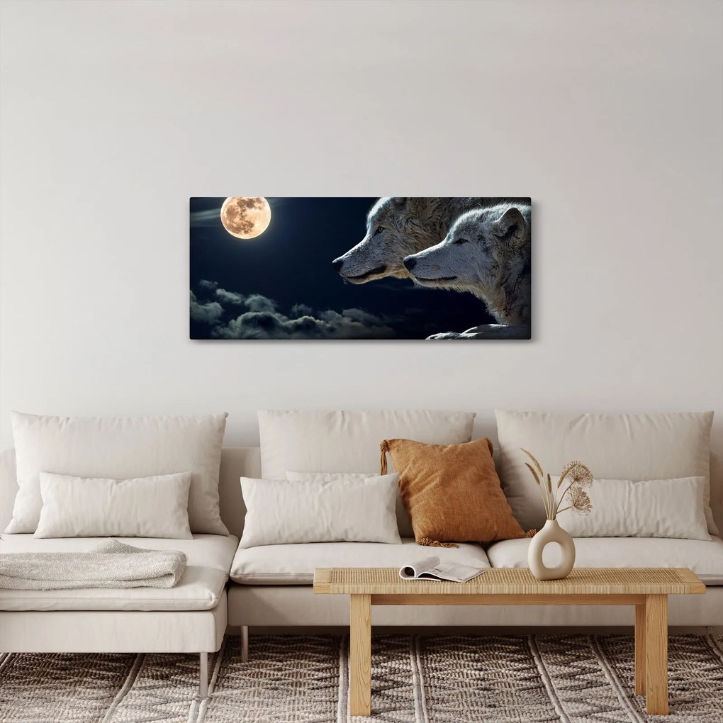 Tablou cu lupi în lună (120x50 cm)