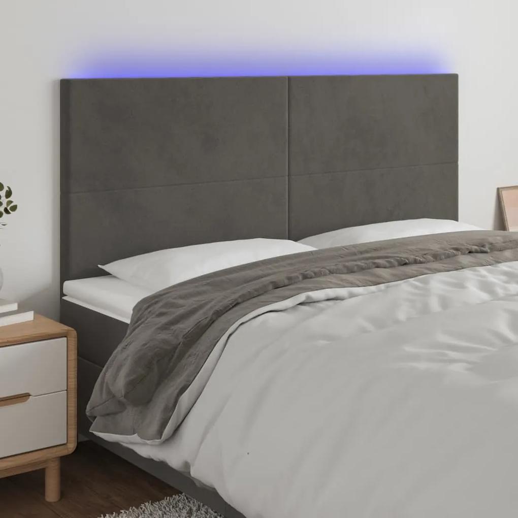 3122199 vidaXL Tăblie de pat cu LED, gri închis, 160x5x118/128 cm, catifea