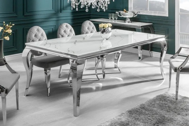 Masa dining eleganta Modern Barock 200cm, argintiu/ aspect de marmura